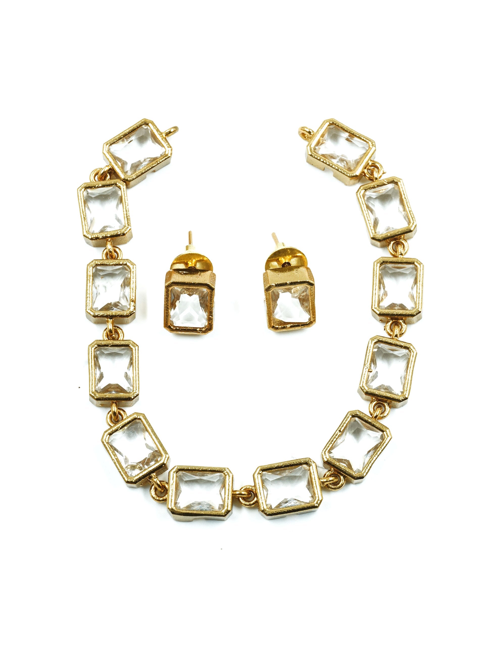 Gold Plated Temple Necklace Set with Monalisa stones 13256N
