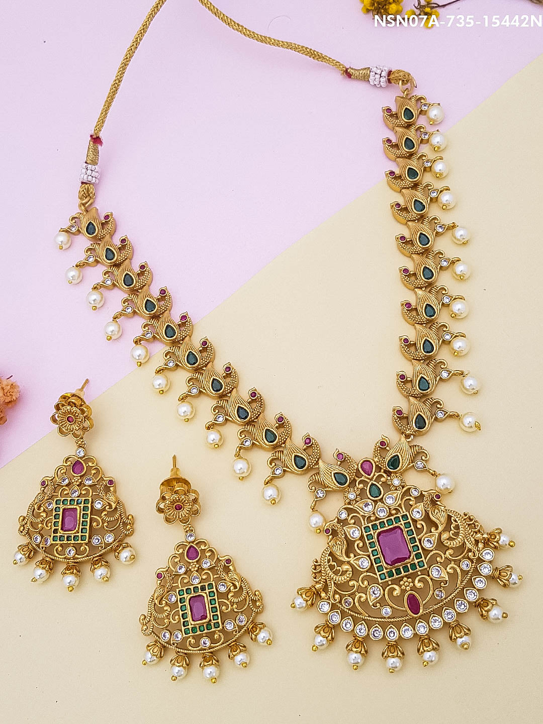 Gold Plated Zercon Short Necklace Set 15442N