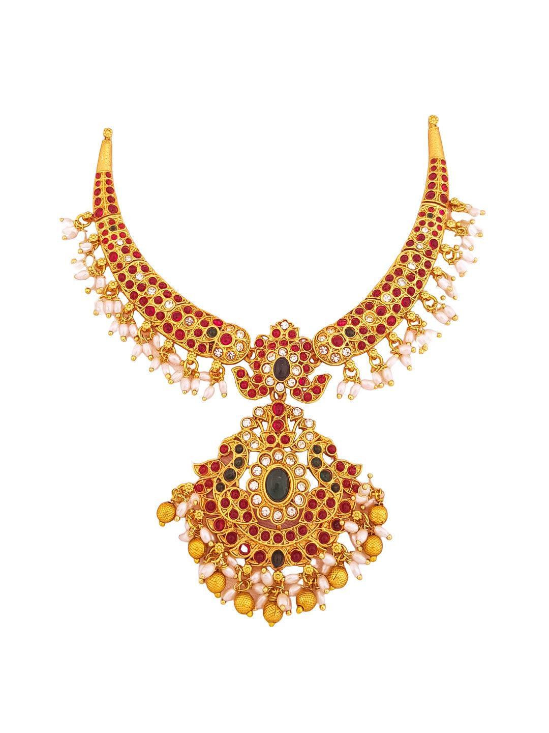 Gold Plated Zercon Short Necklace Set 19942N - Griiham