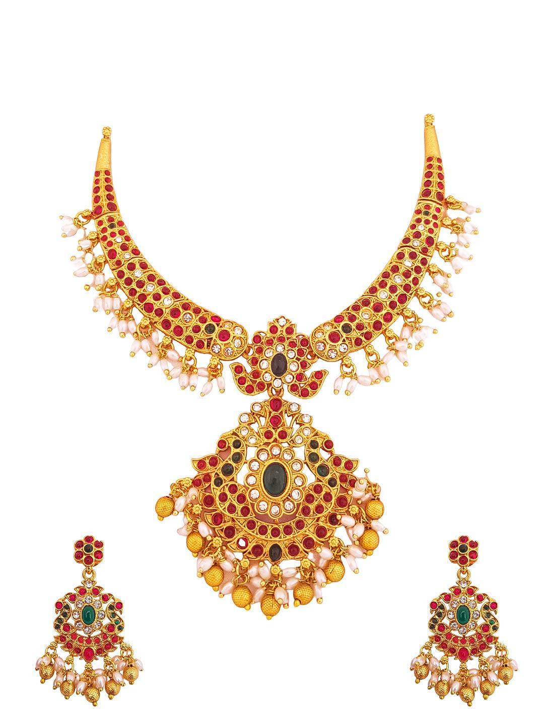 Gold Plated Zercon Short Necklace Set 19942N - Griiham