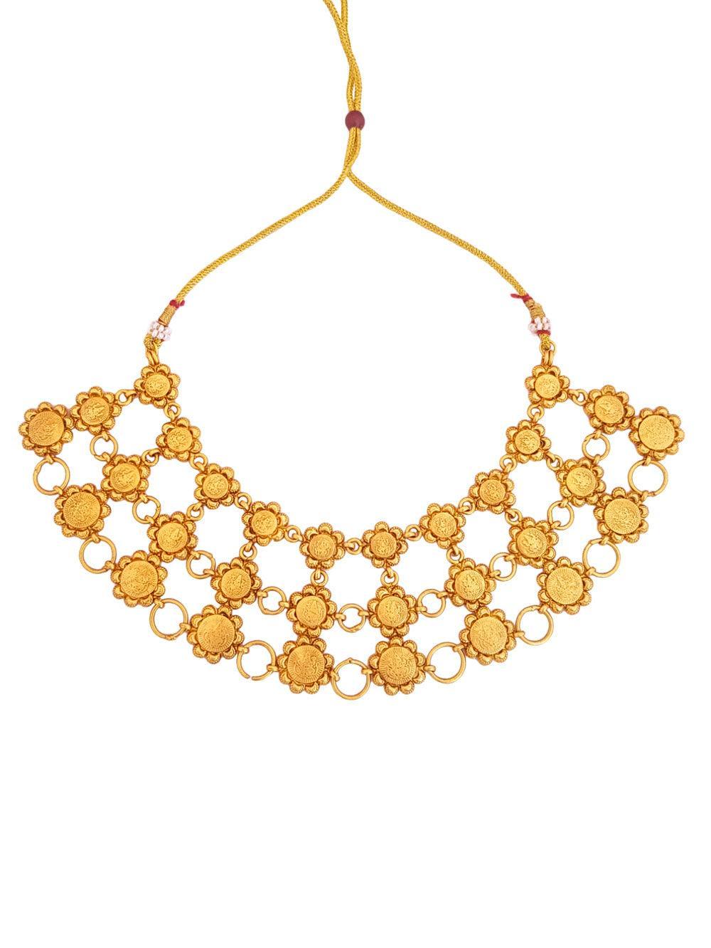 Gold Plated coin pattern 3 layer Designer Necklace with Laxmi - Griiham