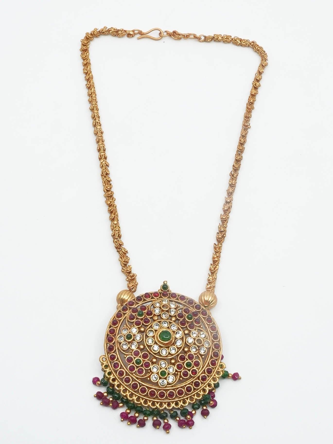 Gold Plated designer Pendant set with Multi colour stones 9628N - Griiham