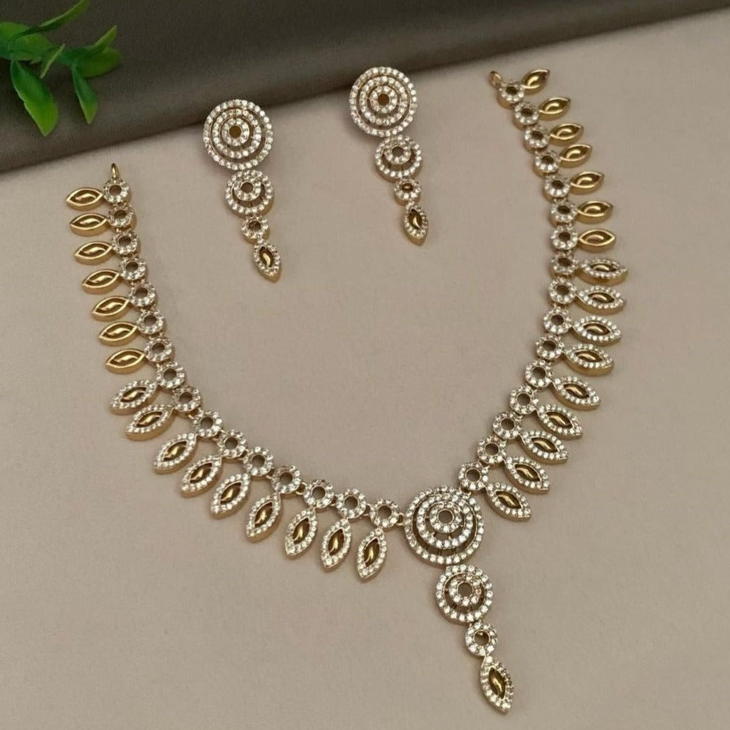 Gold Plated elegant CZ/Zercon Necklace Set 20787N