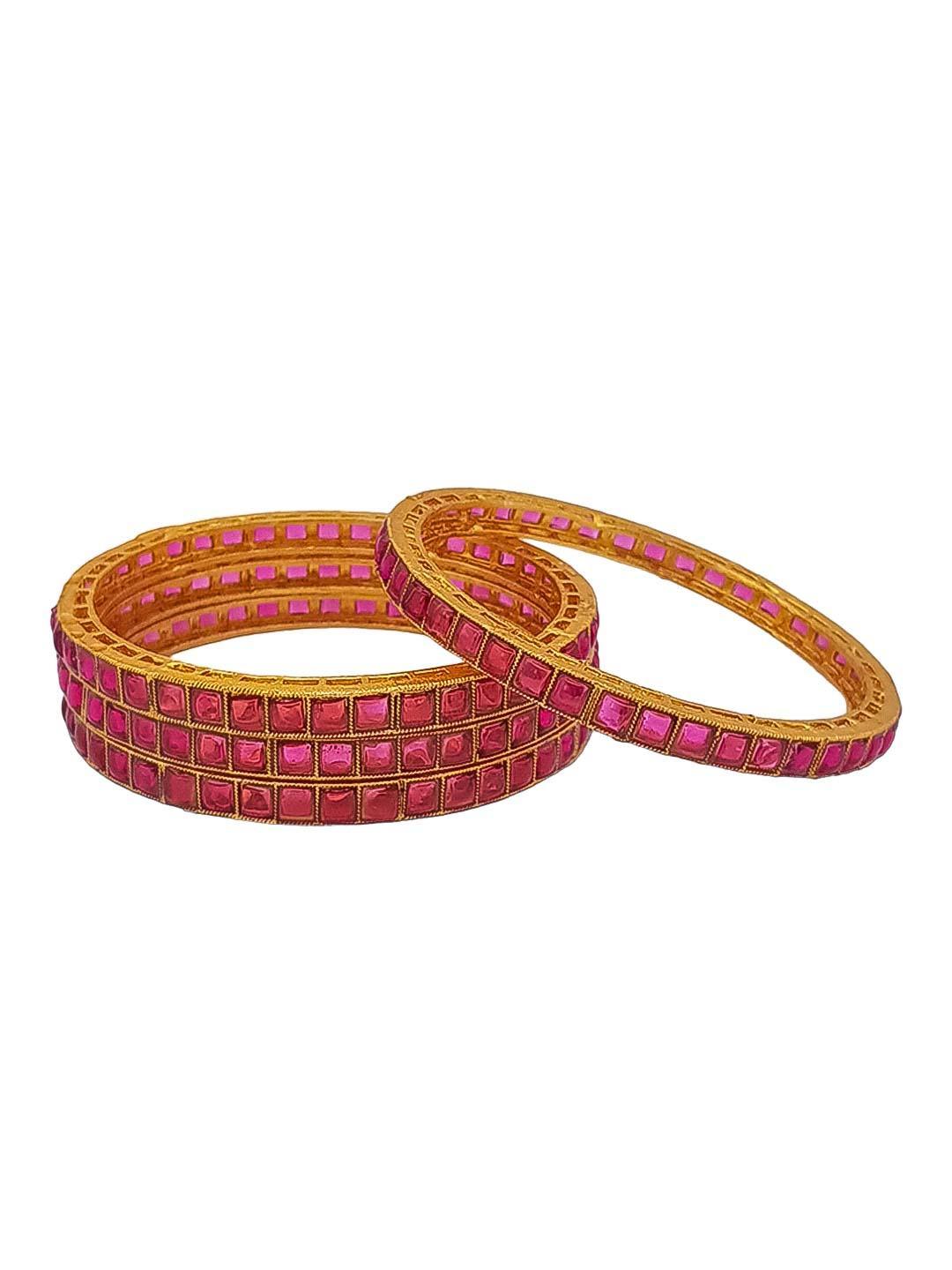Gold Plated set of 4 AD bangles - Griiham