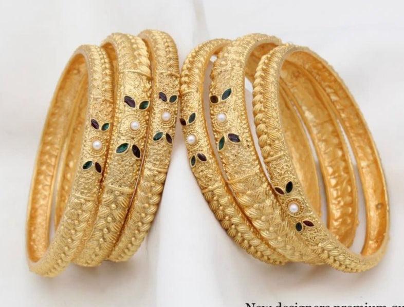 Gold Plated set of 6 Multicolor AD bangles - Griiham