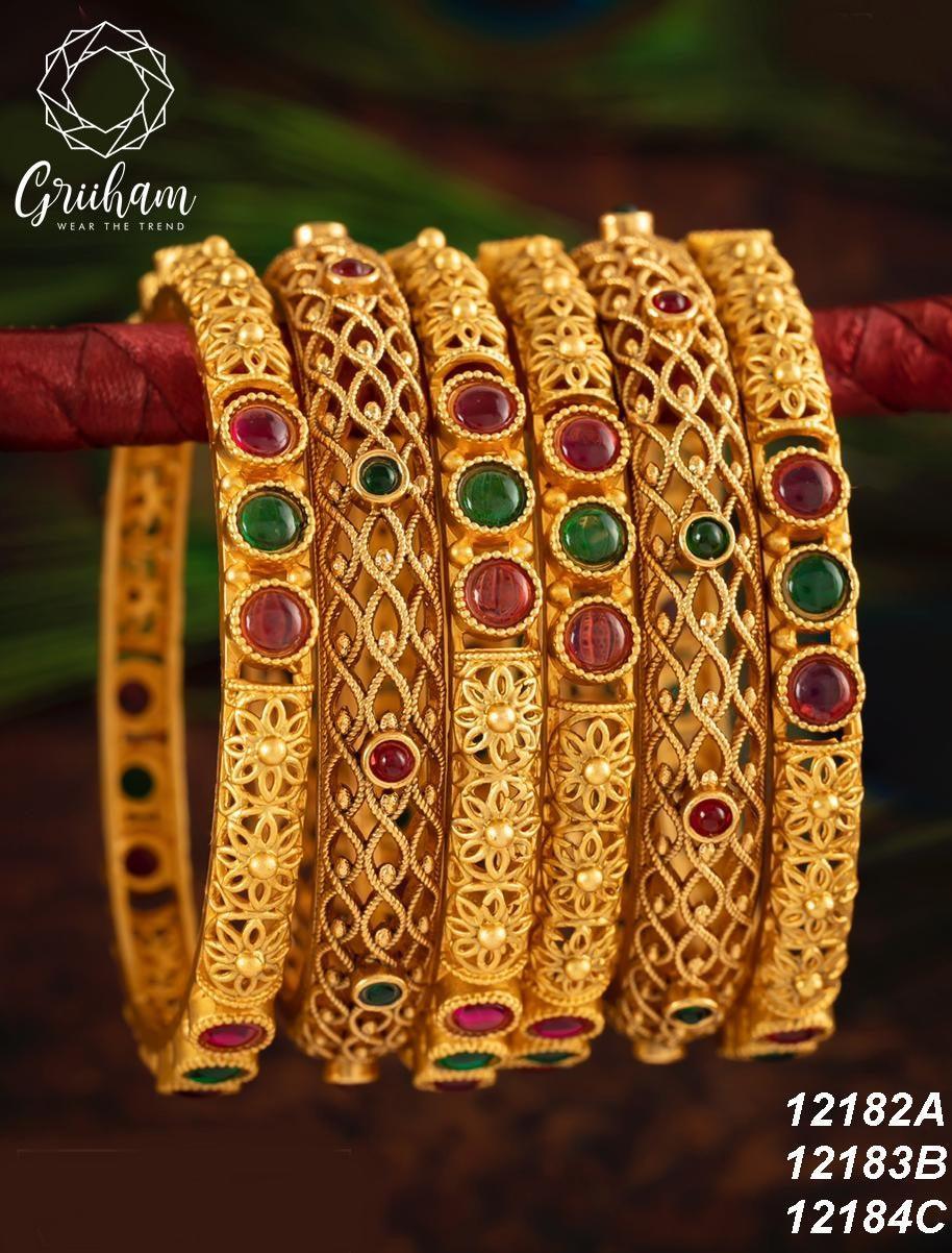 Gold Plated set of 6 Temple collection bangles