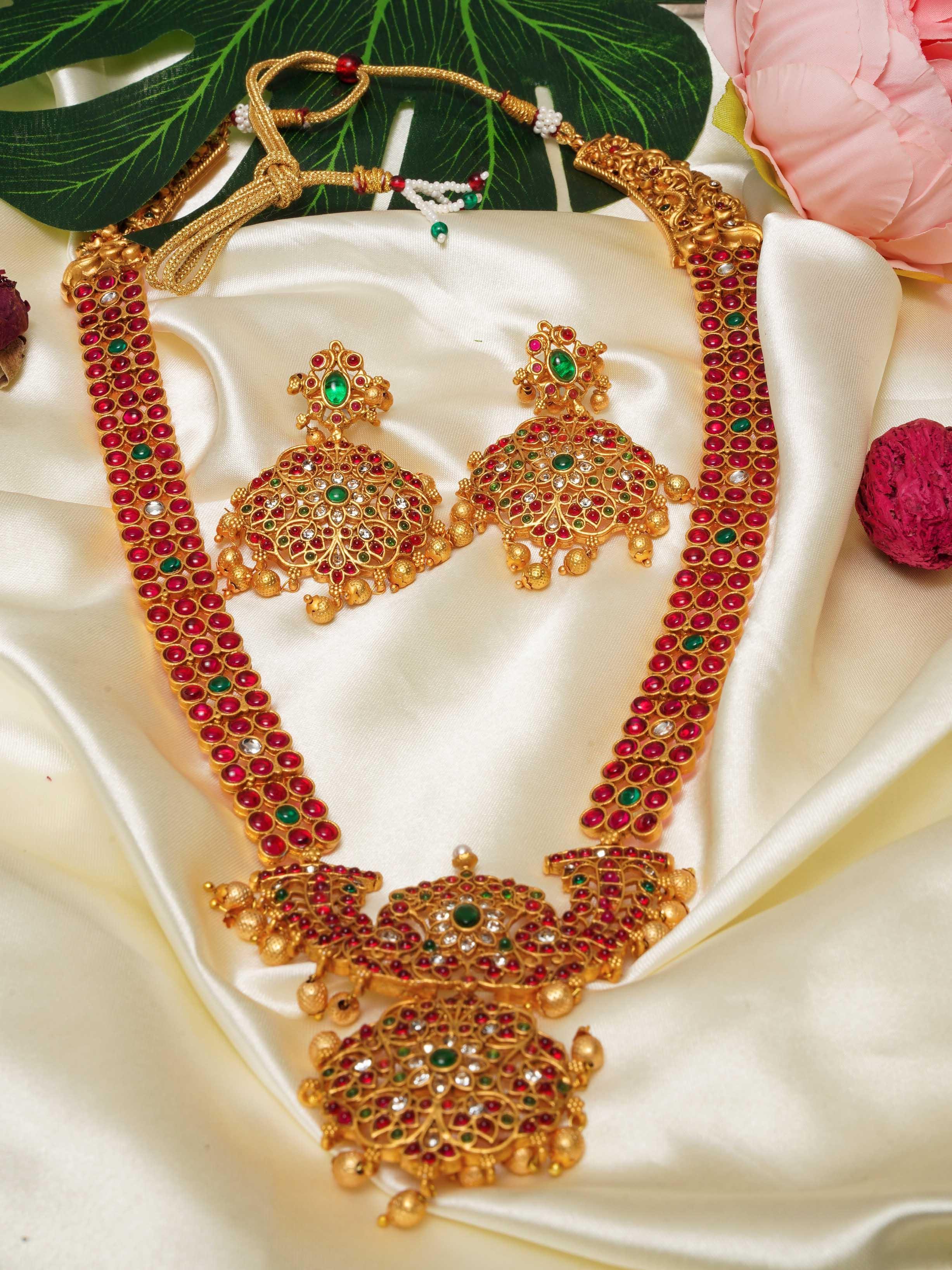 Gold Plated with Multicolor stones Long Necklace Set 9297N - Griiham