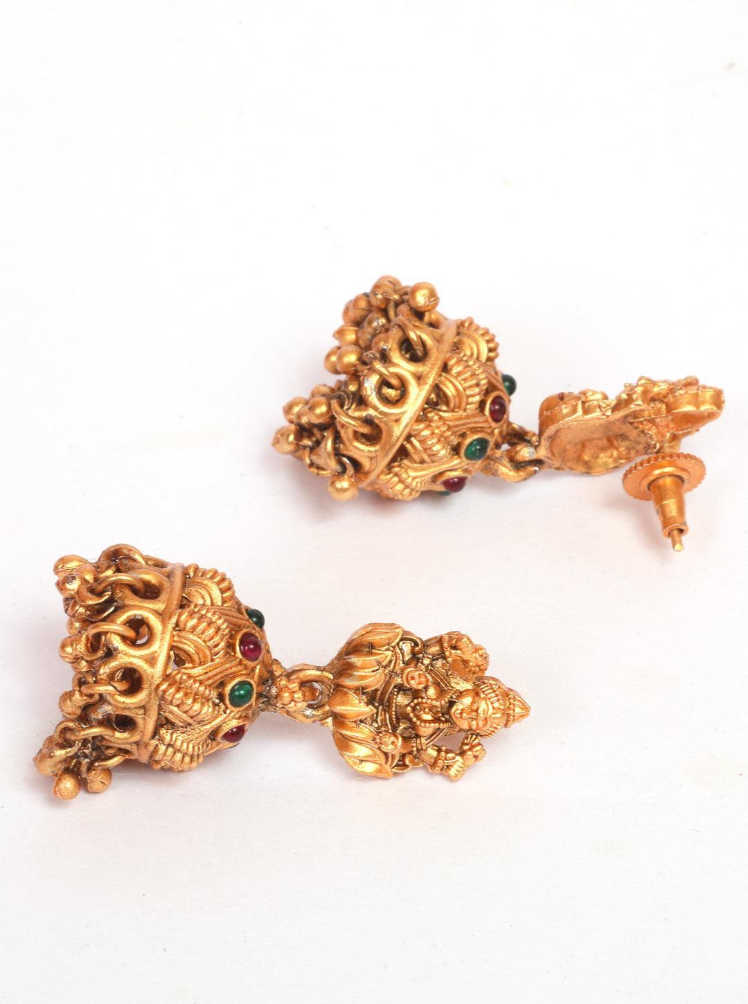 Gold finish Long Laxmi necklace set with colored kempu stones 9000N - Griiham