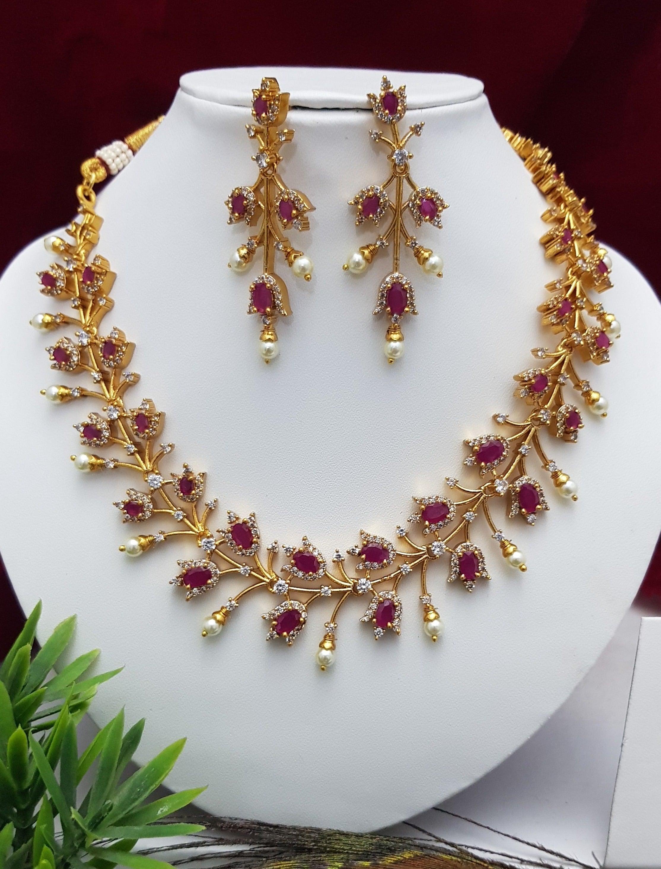 Gold finish cz /Ruby stone necklace set 9453N