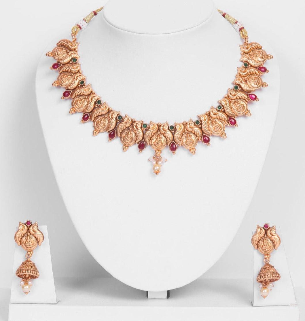 Gold finish short necklace set with colored kempu stones 8990N - Griiham