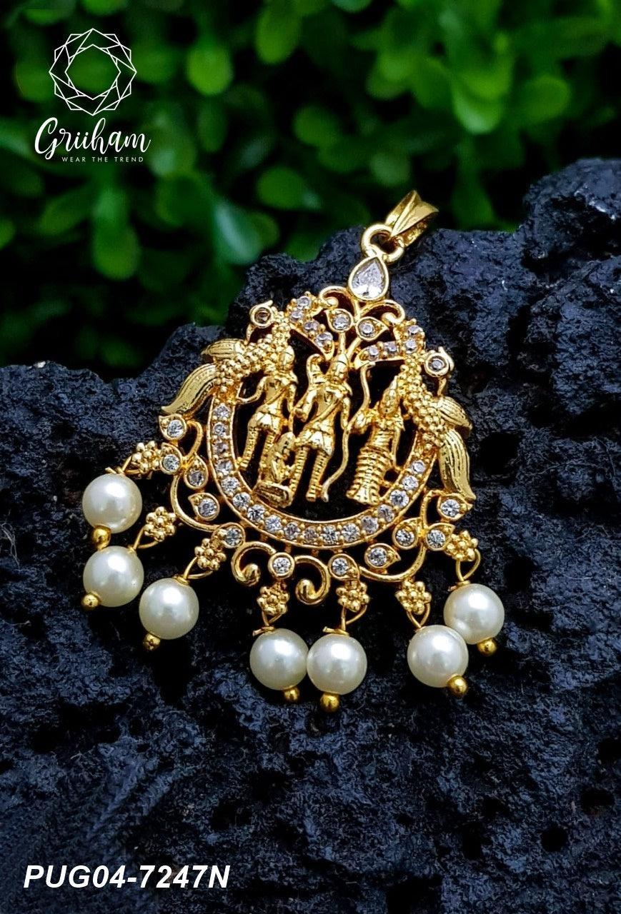 Gold plated CZ with Ruby Studded Pendant set 7247N