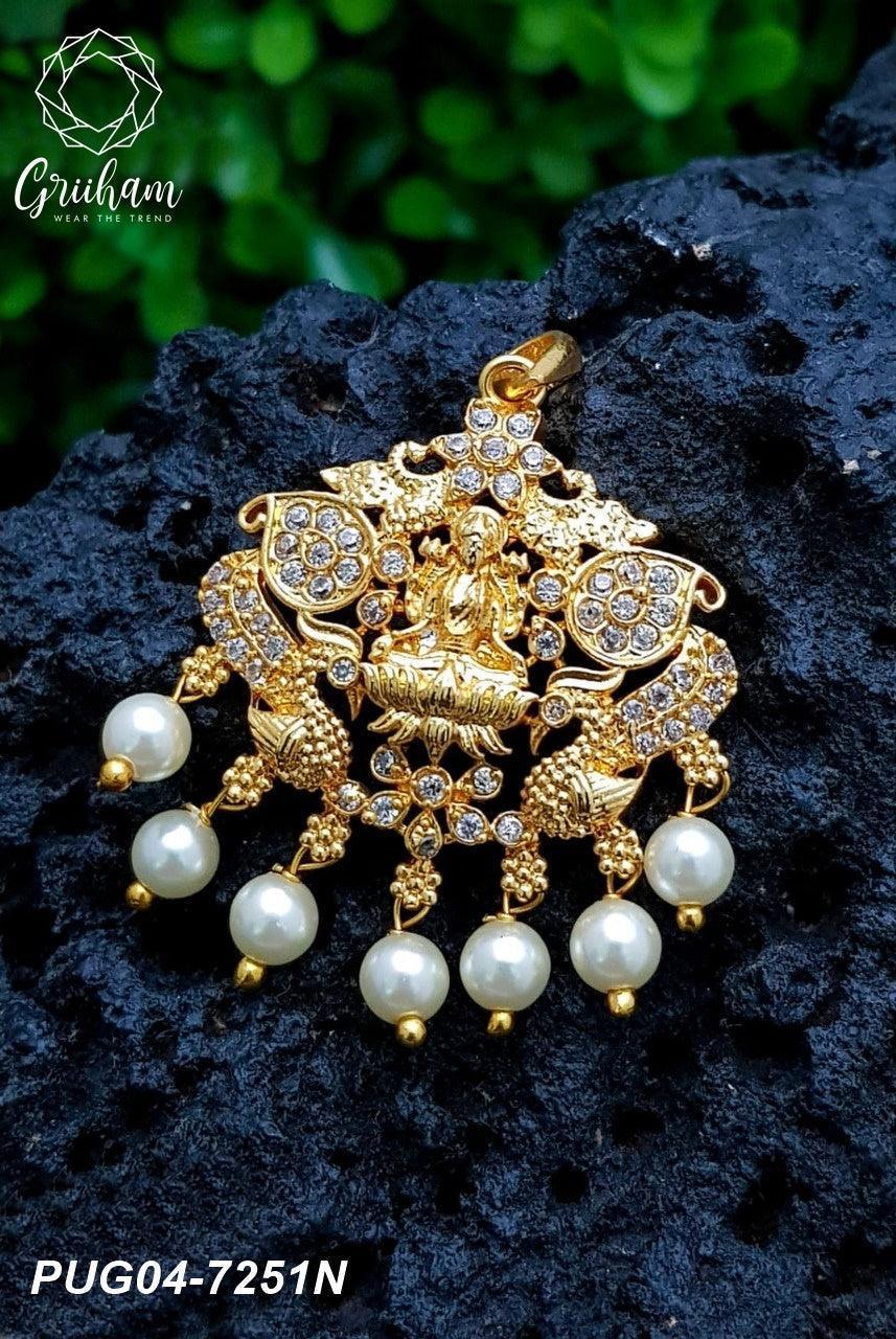 Gold plated CZ with Ruby Studded Pendant set 7251N