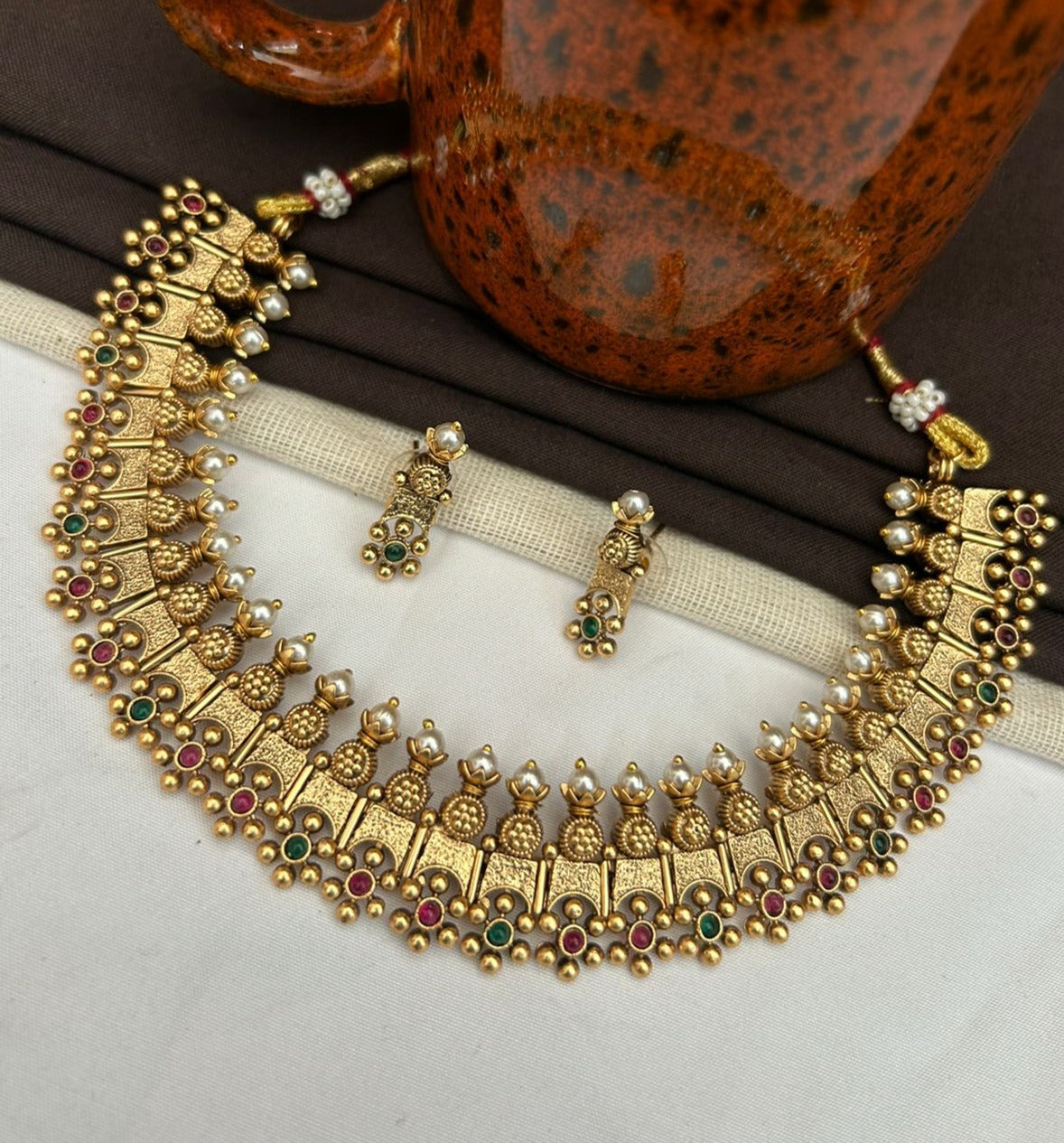 Gold plated Multi colored stone Necklace Set 23405N