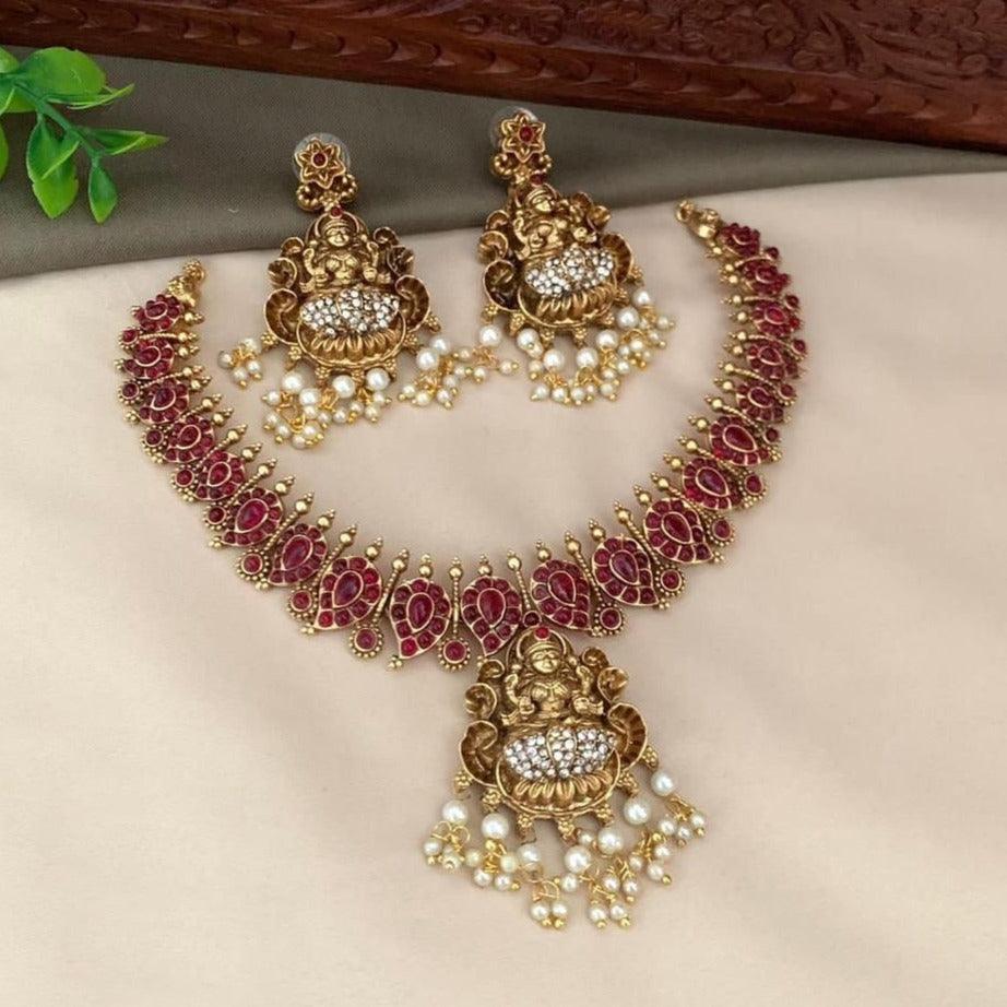 Gold plated Ruby Red colored stone Necklace Set – Griiham