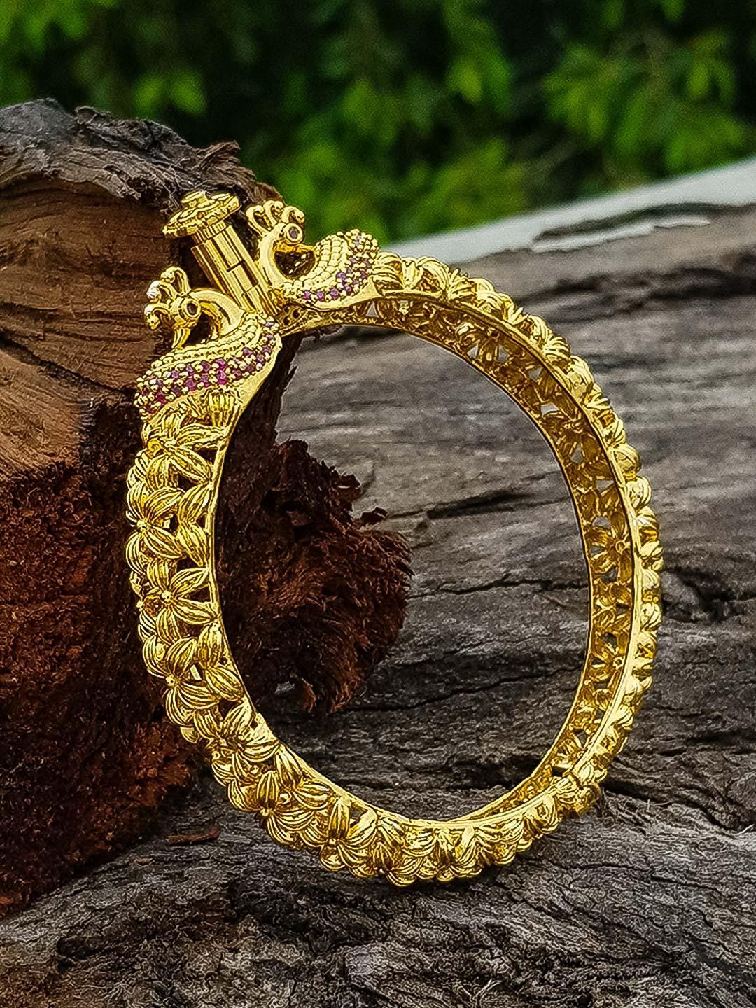 Gold plated Ruby bangle with Peacock bangle/Kada (single piece) 17524B