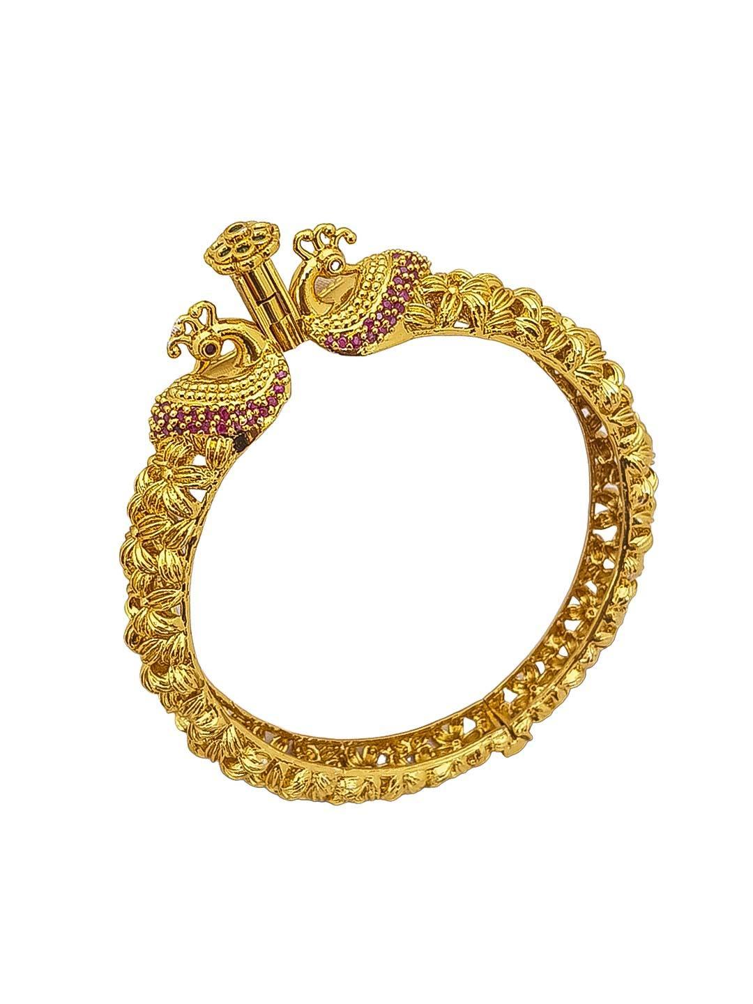 Gold plated Ruby bangle with Peacock bangle/Kada (single piece) 17524B - Griiham