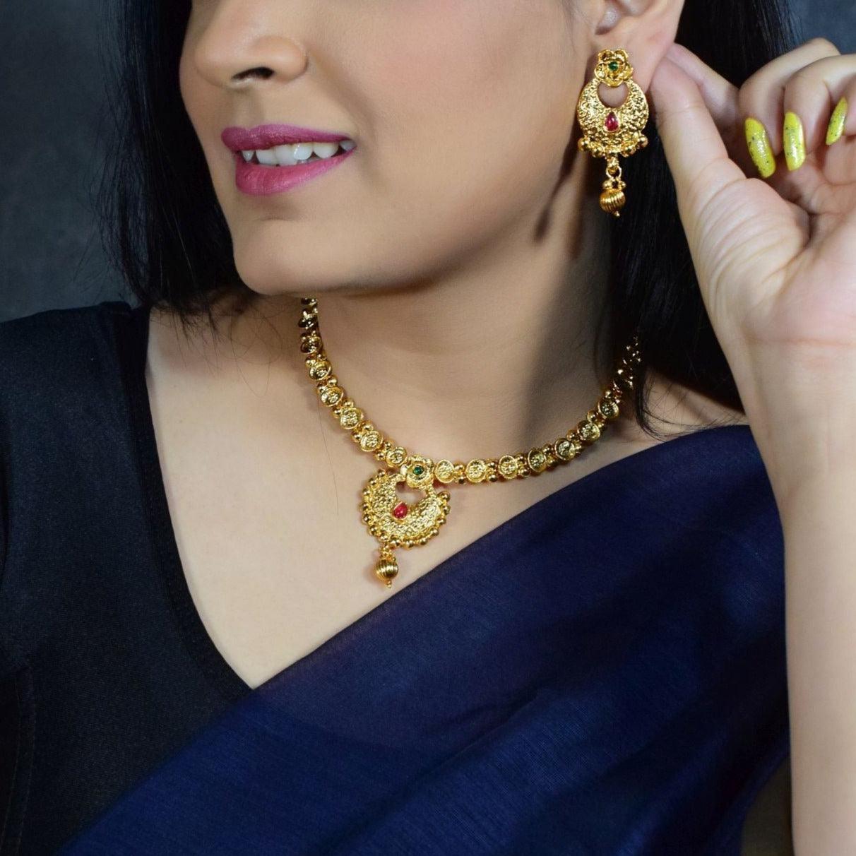 Gold plated design designer Necklace with pearls antique Necklace - Griiham