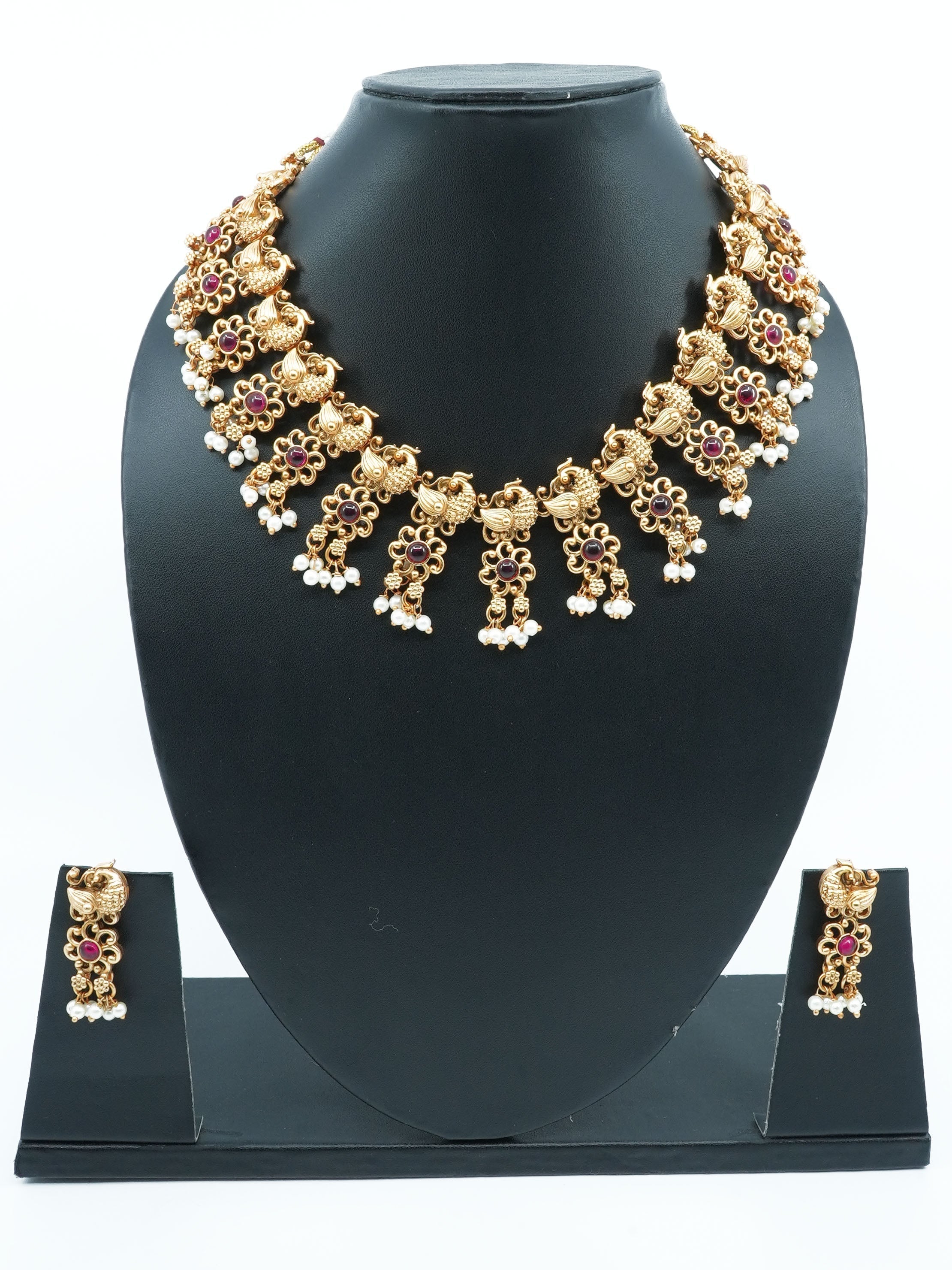 Gold plated designer Necklace with pearls antique Necklace 11572N-1