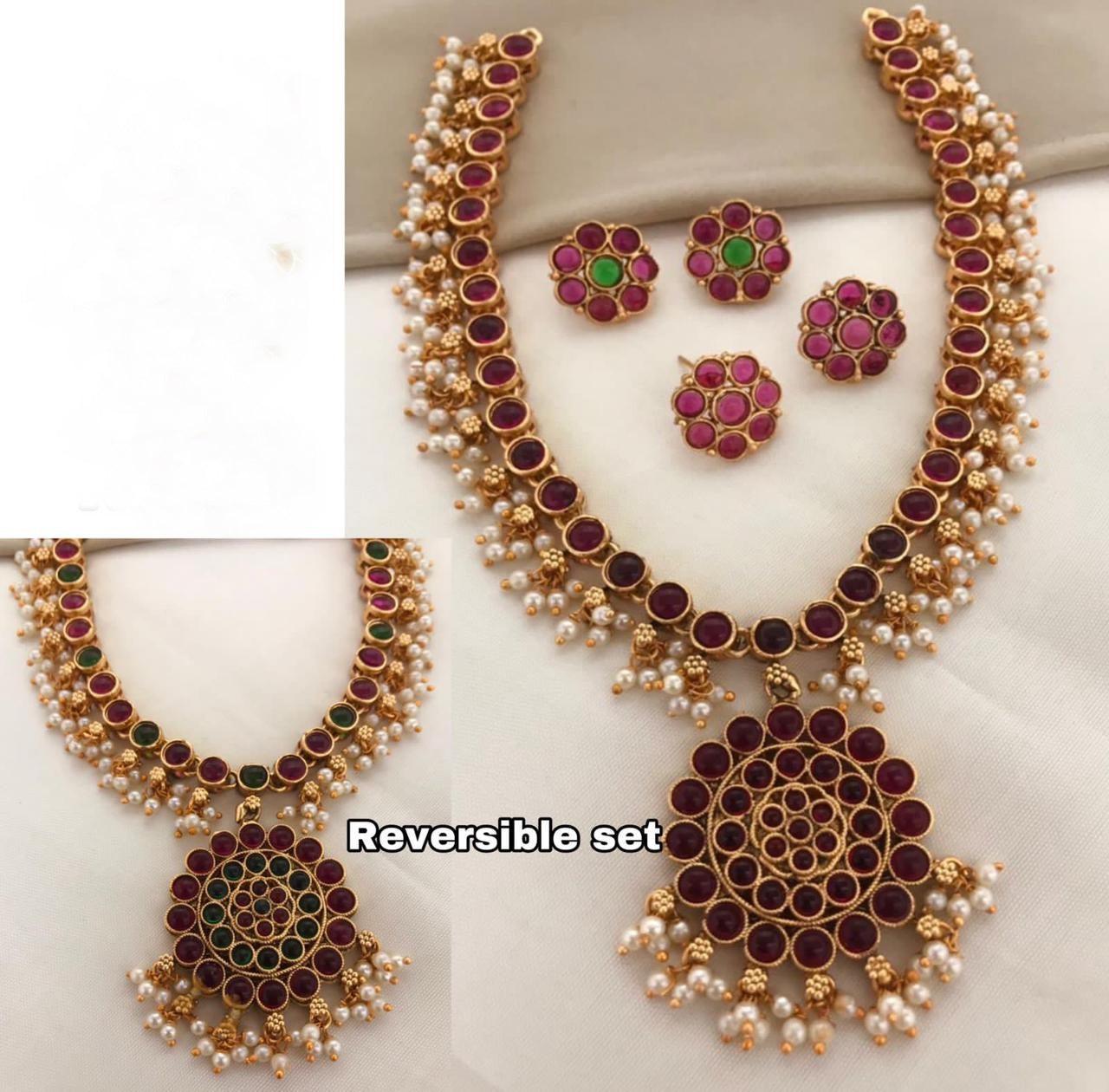 Gold plated reversible short Necklace set 13558N - Griiham