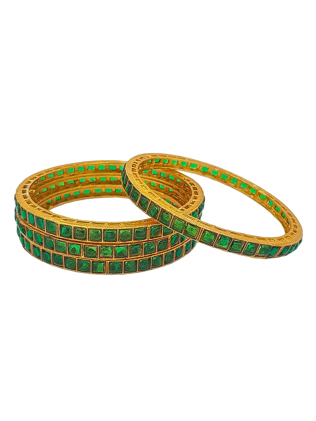 Gold plating Green color stone set of 4 bangles 17342C