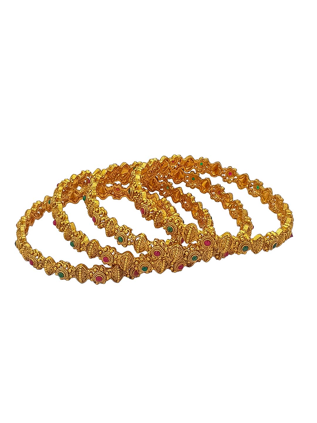 Gold plating Multicolor stone set of 4 bangles 17350C