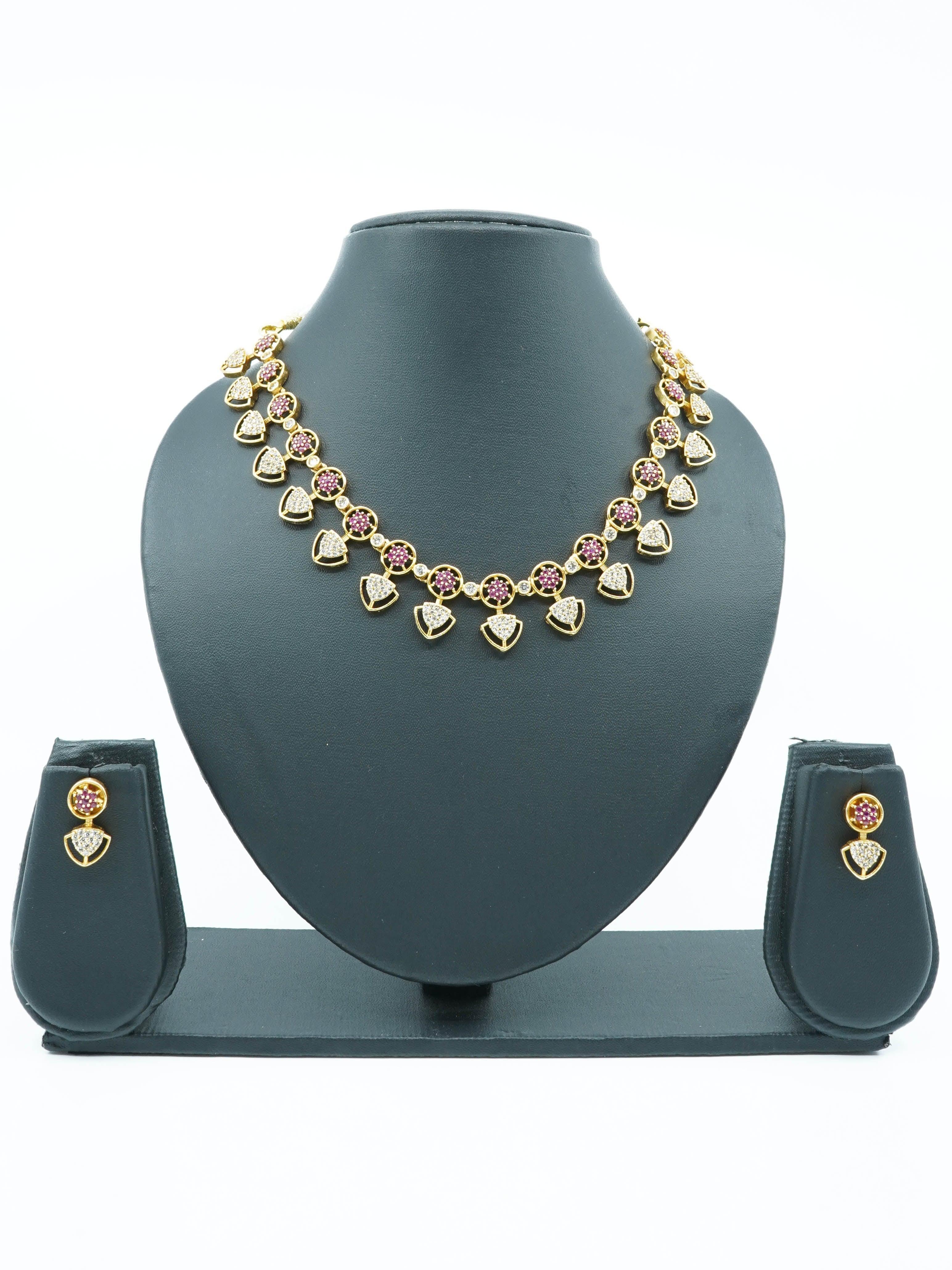 Guaranteed Gold finish Evergreen Trending designs Short AD necklace set 11663N-1 - Griiham