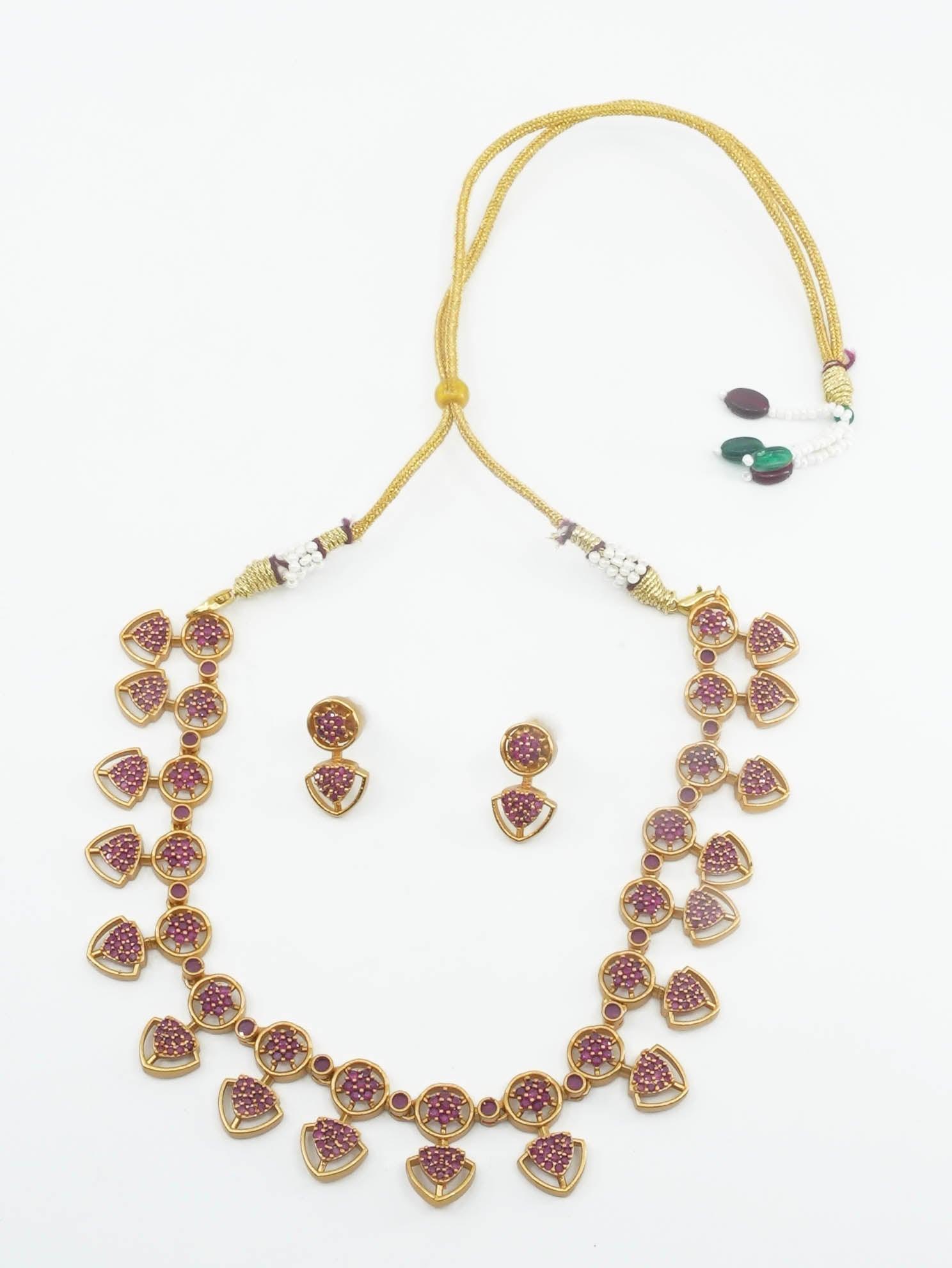 Guaranteed Gold finish Evergreen Trending designs Short AD necklace set 11663N-1 - Griiham