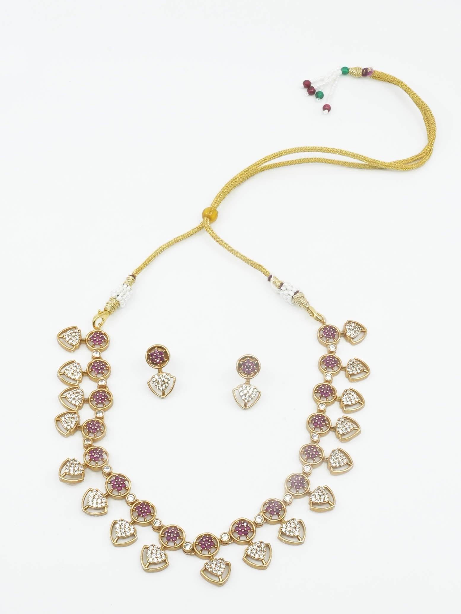 Guaranteed Gold finish Evergreen Trending designs Short AD necklace set 11663N-1 - Griiham