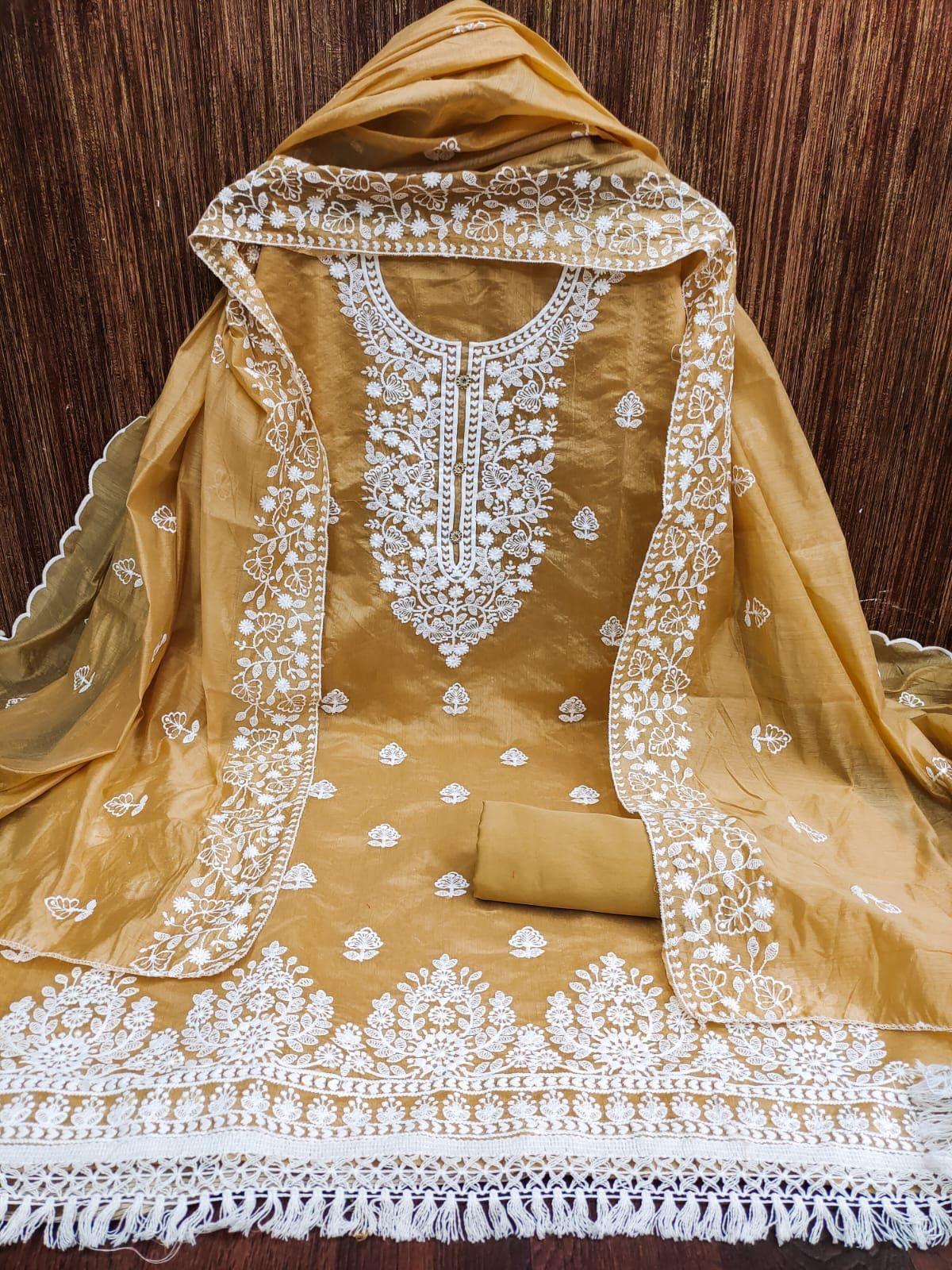 HEAVY CHANDERI EMBROIDERY Dress material Suit For Women 16482N - Griiham