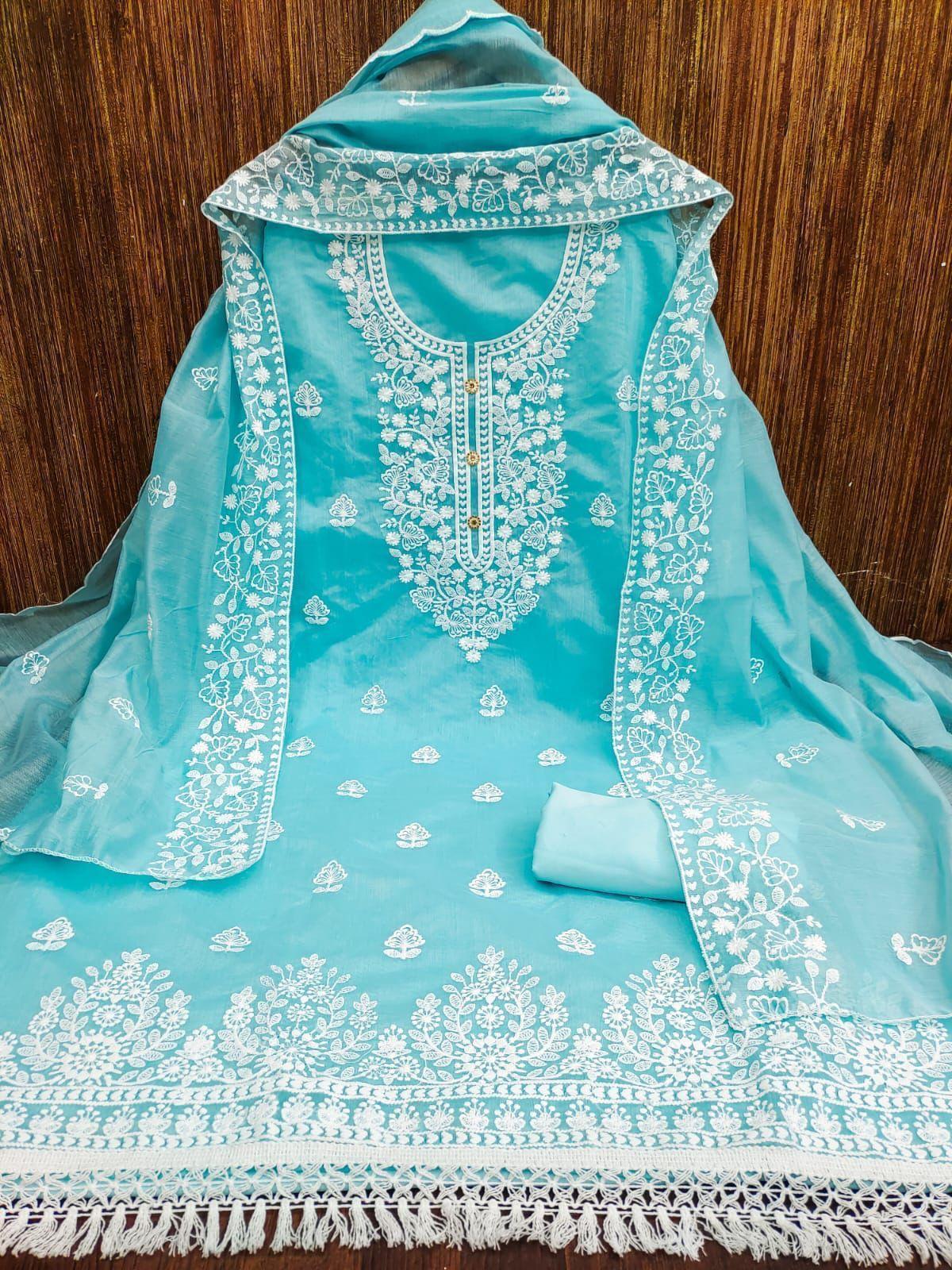 HEAVY CHANDERI EMBROIDERY Dress material Suit For Women 16482N - Griiham