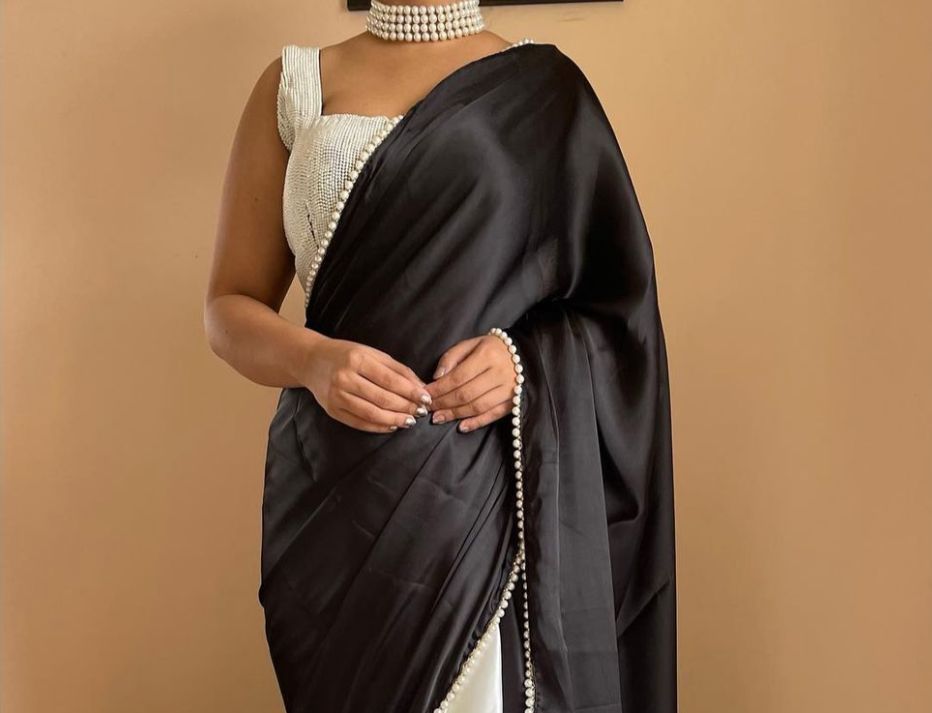 Half satin saree collection with beautiful moti lace border 16655N