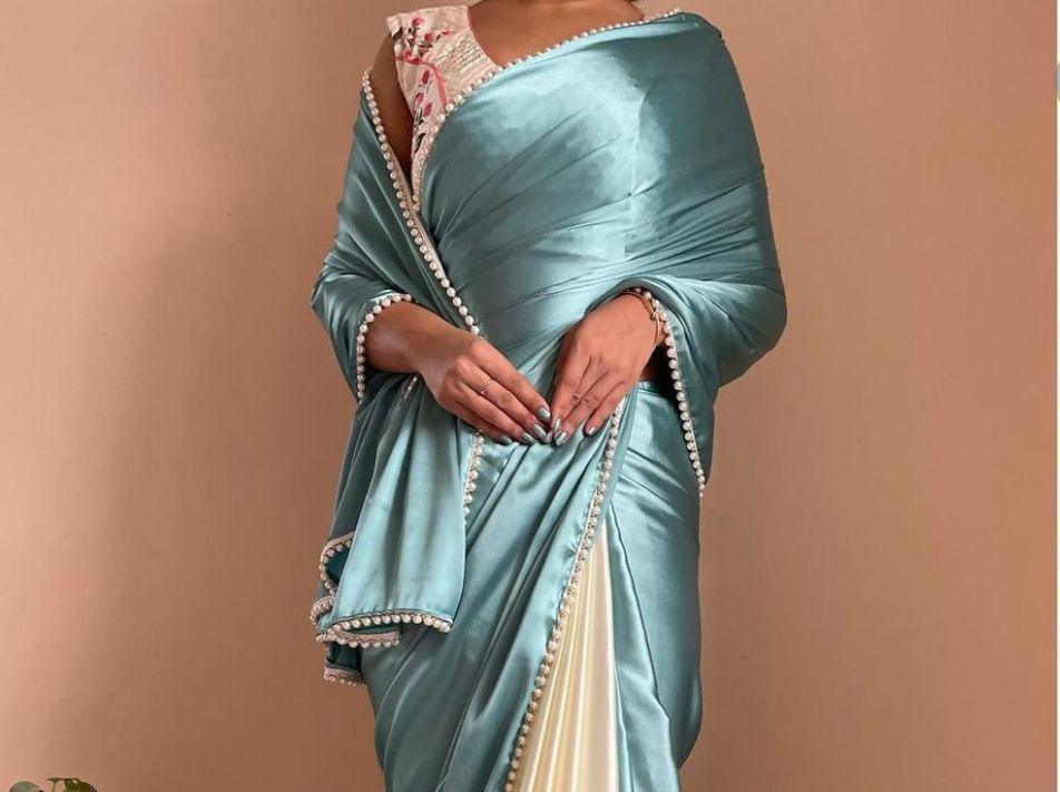 Half satin saree collection with beautiful moti lace border 16655N