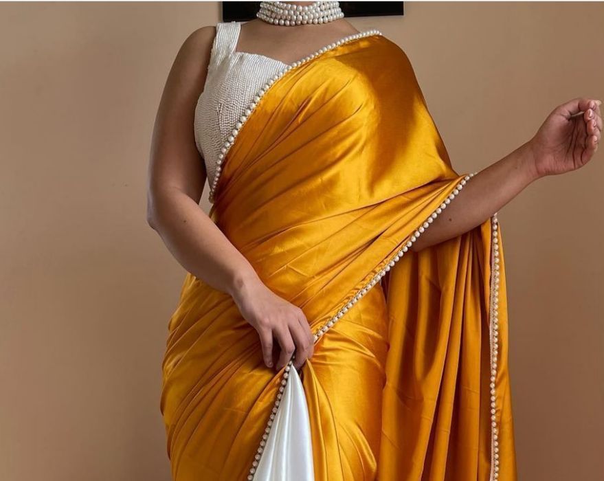 Half satin saree collection with beautiful moti lace border 16655N