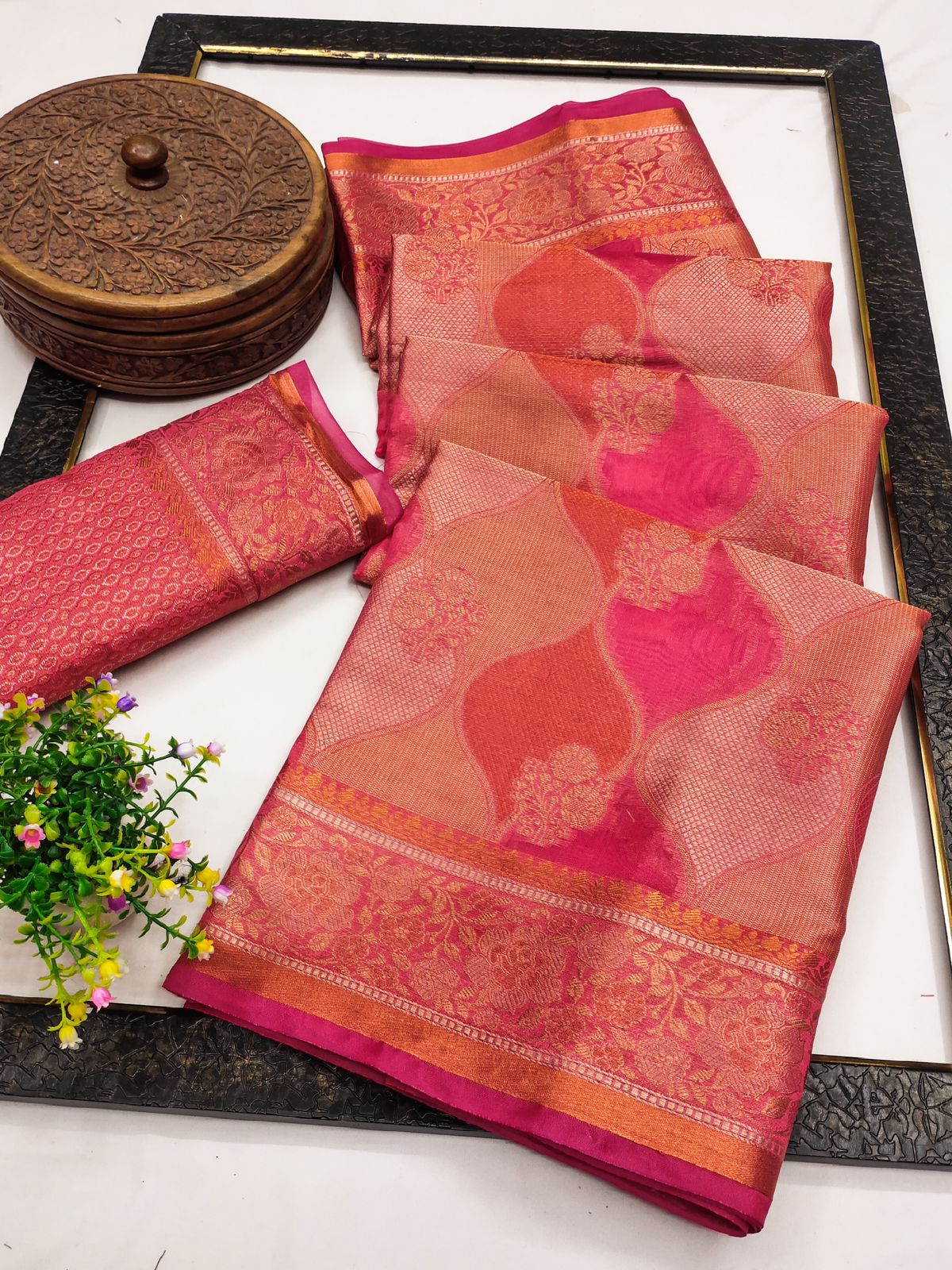 Handloom Semi Copper Silk Silk Sarees with antique Copper Jari 19031N
