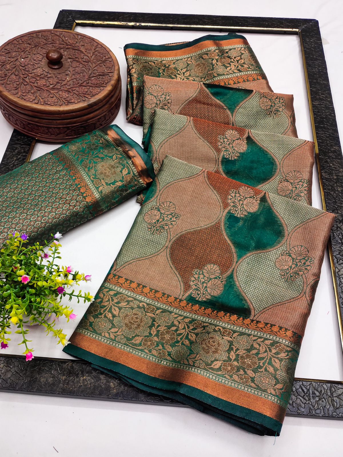 Handloom Semi Copper Silk Silk Sarees with antique Copper Jari 19031N