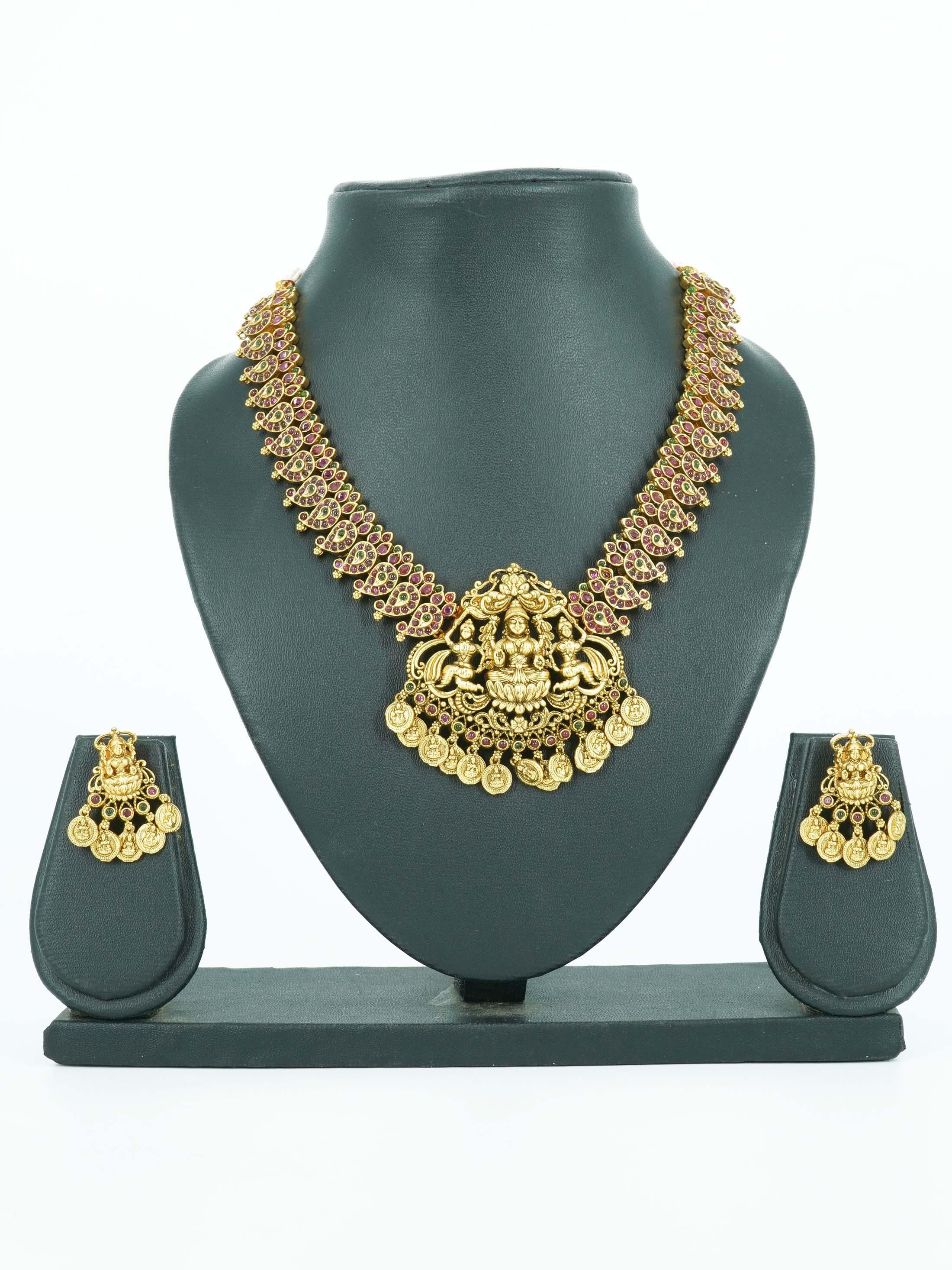 High Premium Gold plated designer Necklace with Multicolor kempu Stones 12000n - Griiham