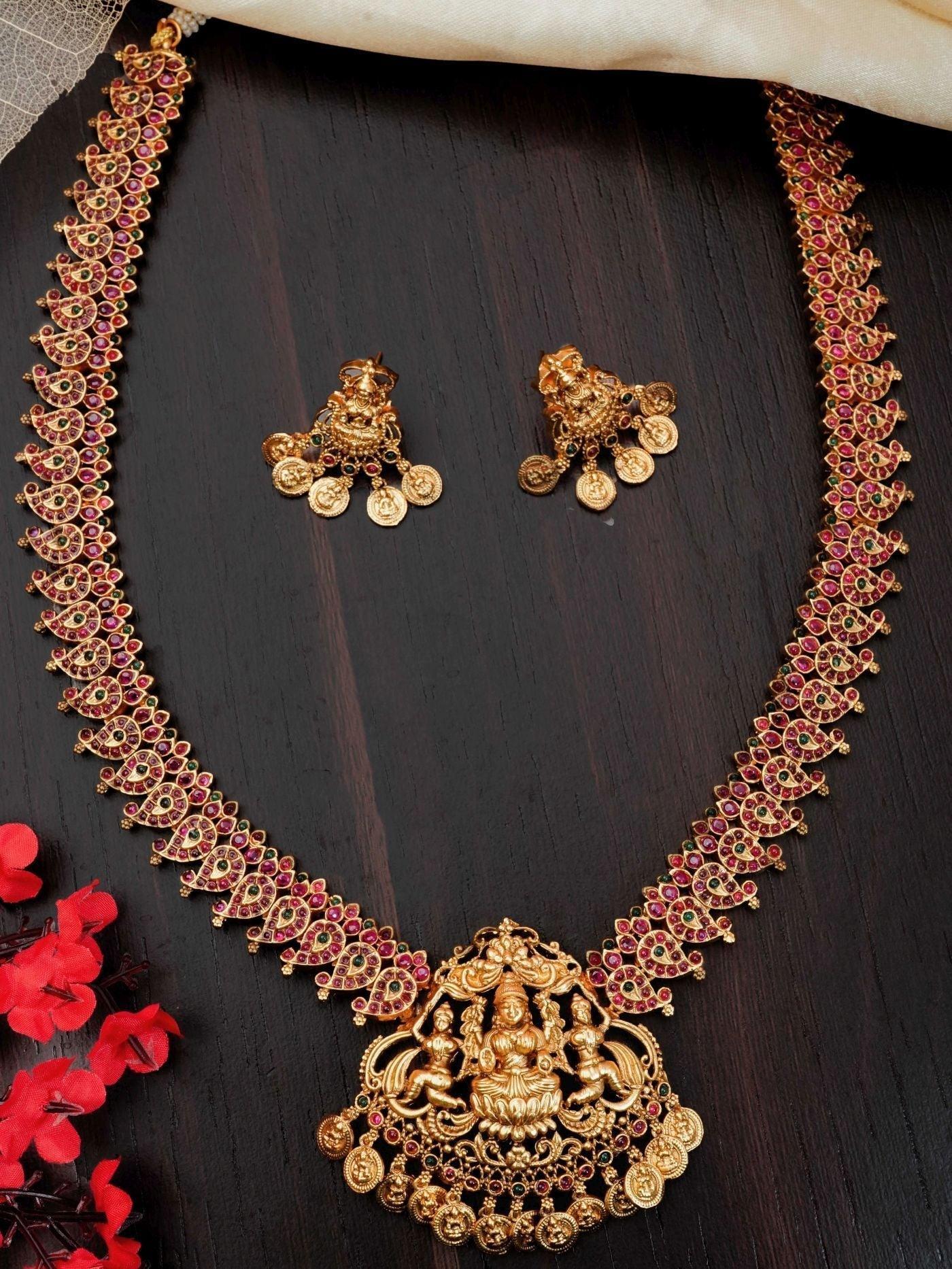 High Premium Gold plated designer Necklace with Multicolor kempu Stones 12000n