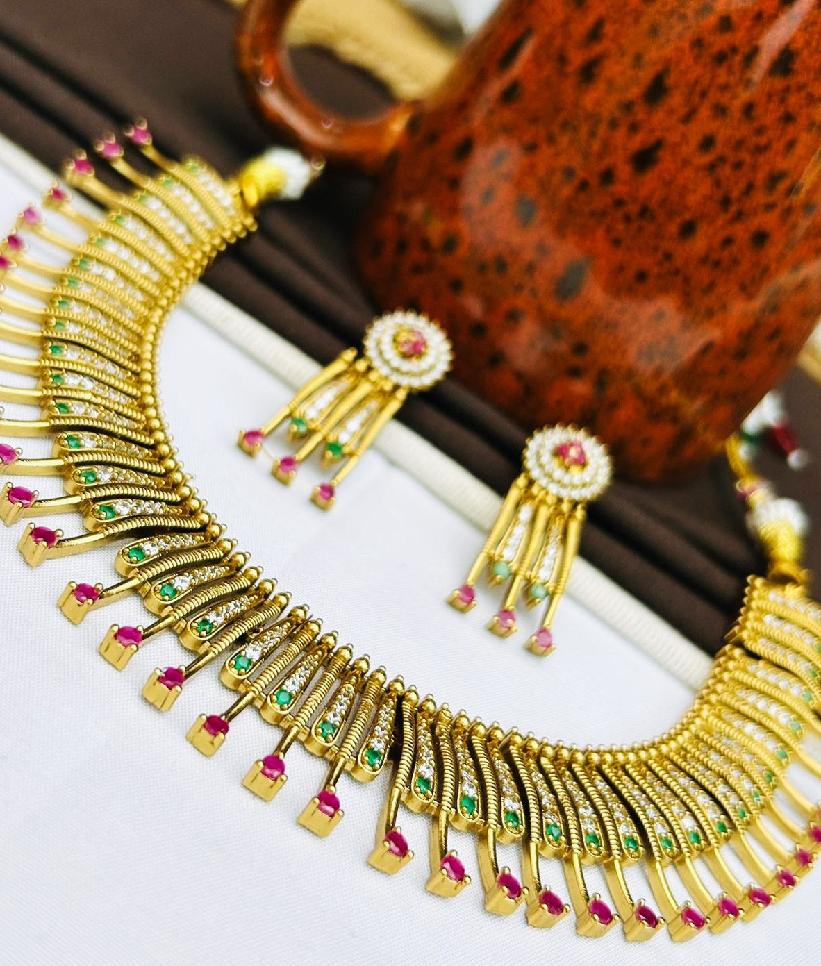 High Premium Gold plated designer Necklace with cz stone Kerala pattern 23425N