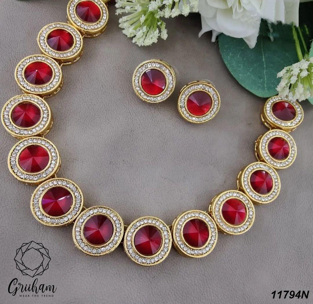 High Premium Gold plated designer Necklace with monalisa stone 11796N - Griiham
