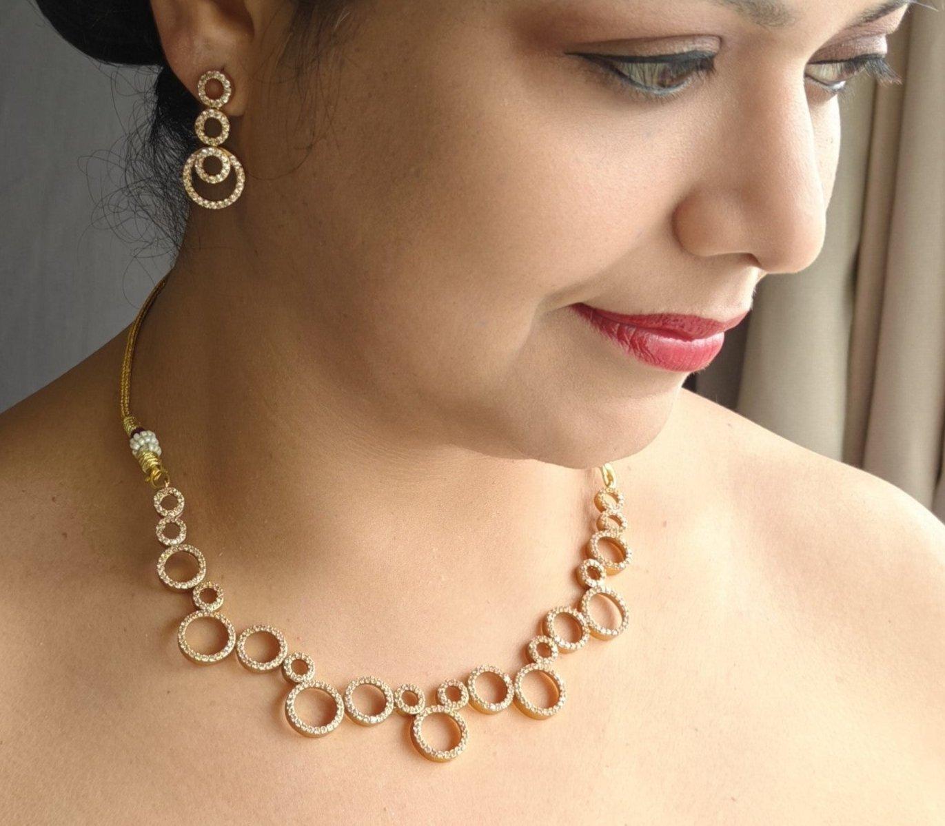 Premium Antique Gold finish zercon stone necklace set