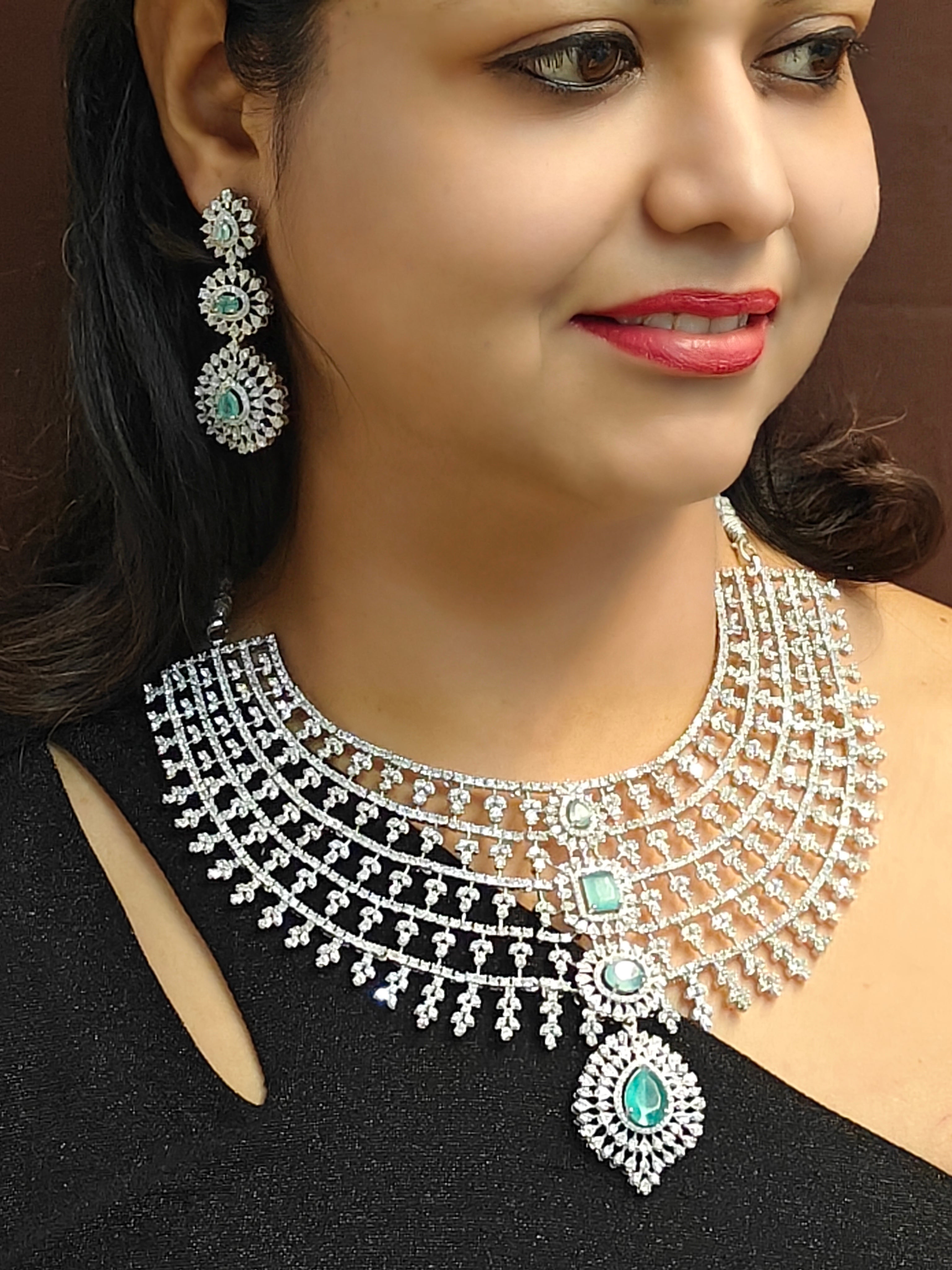 Silver plated/ white Gold Plated Classic Zercon cz Necklace Set  bridal