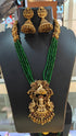 Premium Gold Plated Long Necklace Set in green crystal mala