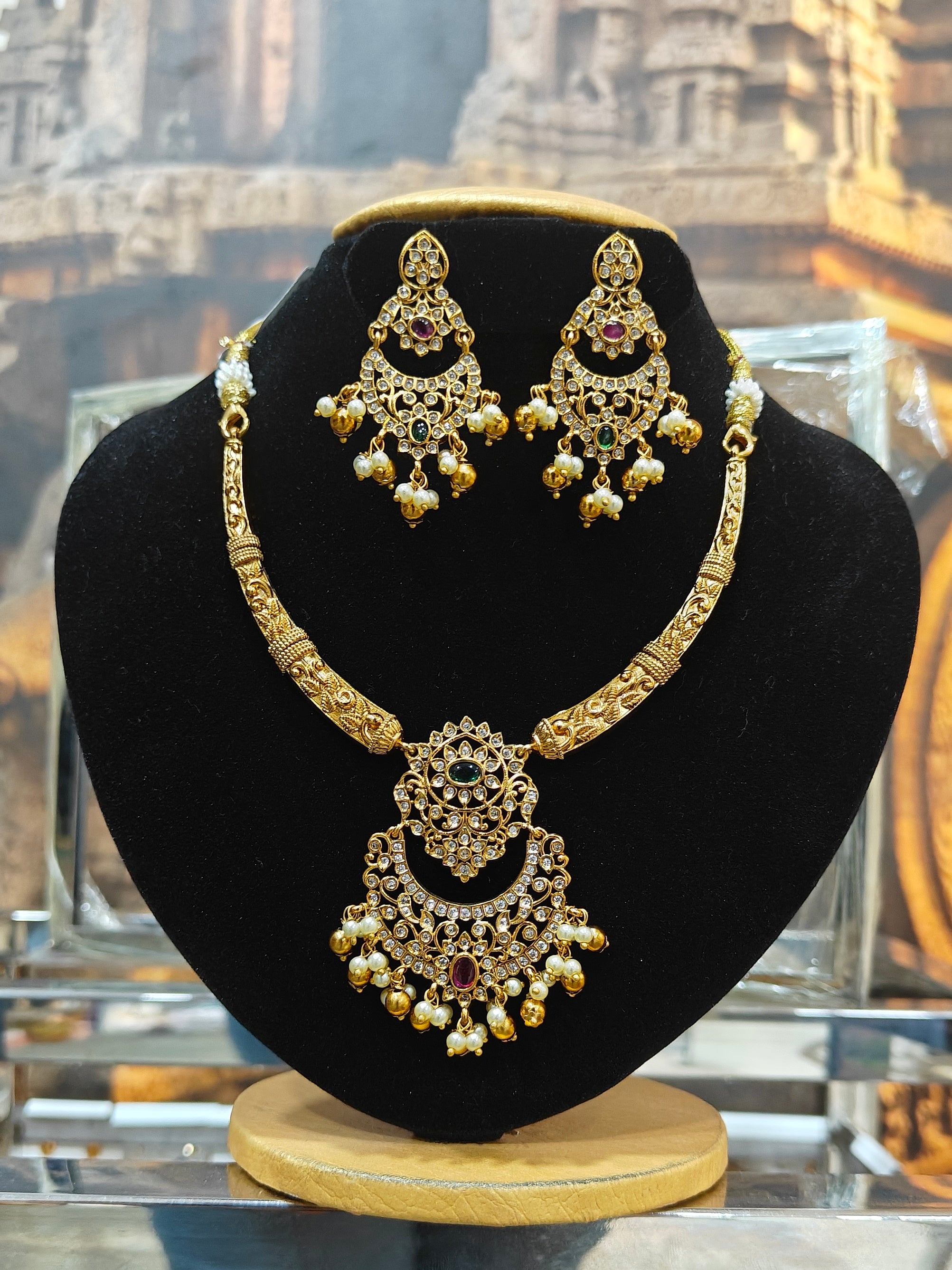 Premium Sayara Collection Trendy CZ Short Necklace Set