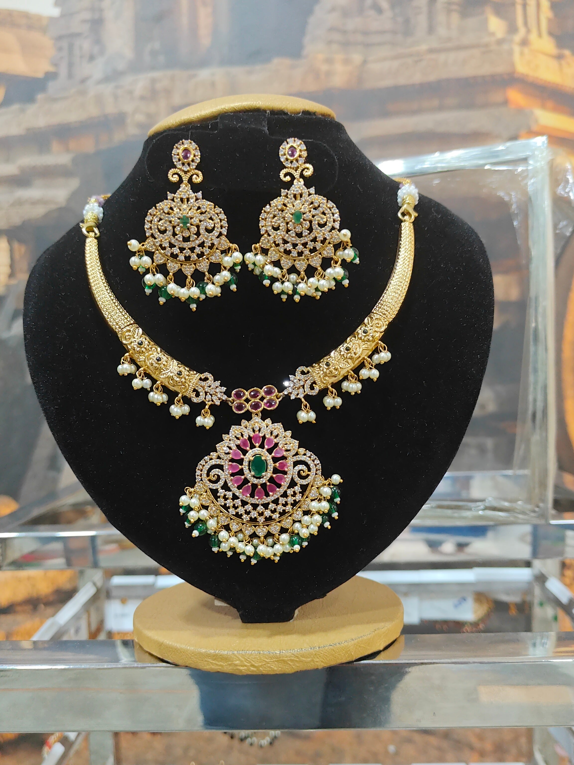 Premium Sayara Collection Trendy design CZ Short Necklace Set