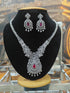 Premium White gold / Silver plated CZ White Long Necklace Set  0825