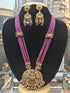 Gold Plated Premium Necklace set with Zero size Pink Crystal maala  0825