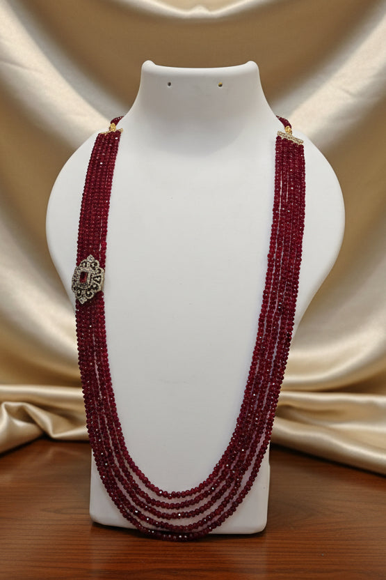 Maroon/ Green Batti stones semi precious stones 24 inches necklace set