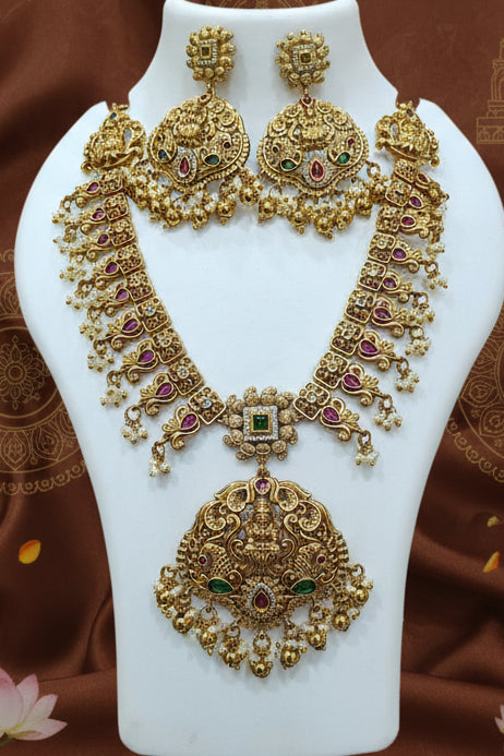 Premium Gold Plated Premium Antique Necklace Set with CZ Stones