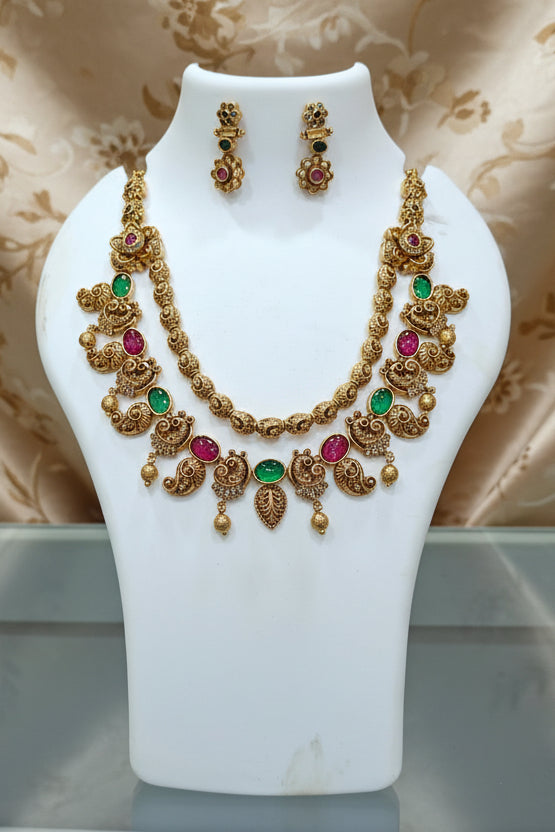 Premium Gold Plated Antique Short Necklace Set