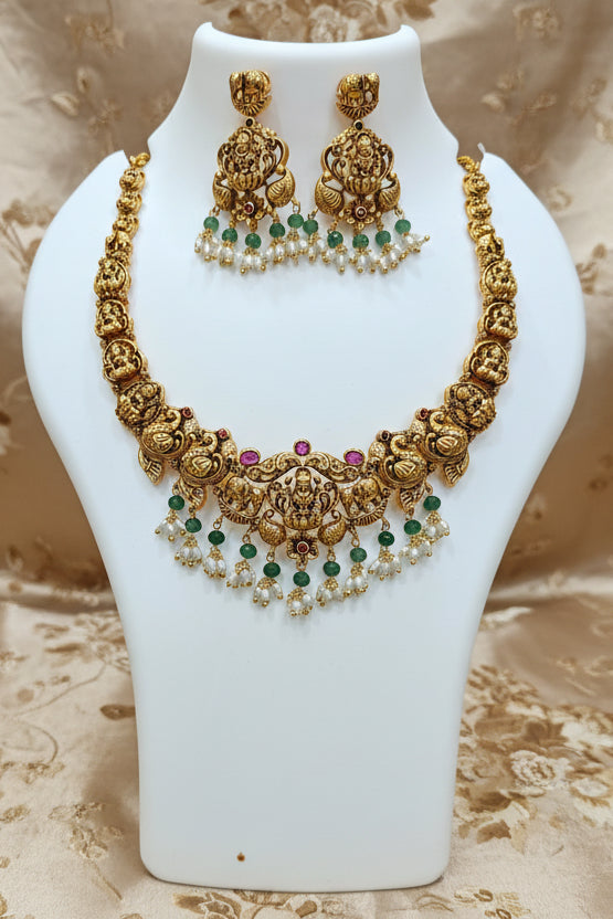 Premium Gold Plated Antique Short Necklace Set